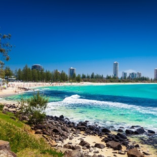 Gold Coast skyline and Burleigh Beach, seen from Burleigh Hill
