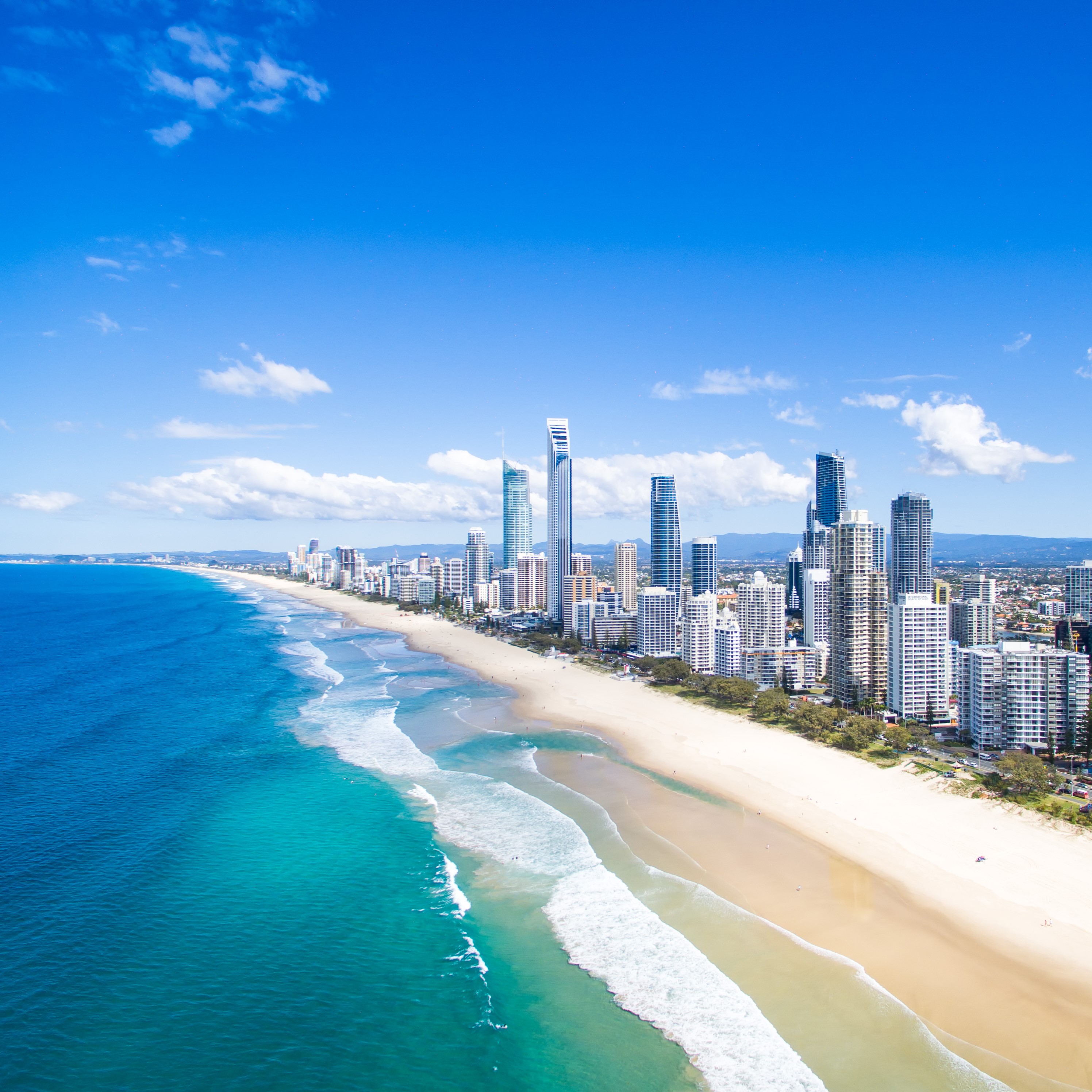 Gold Coast skyline and beach aerial shot