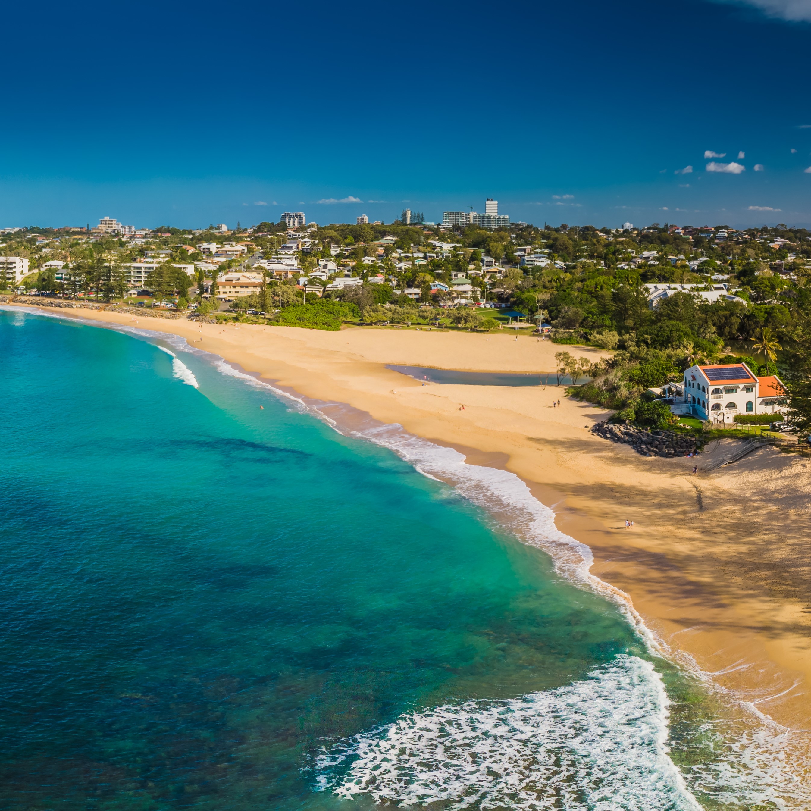 Aerial image of Kings Beach in Caloundra on the Sunshine Coast