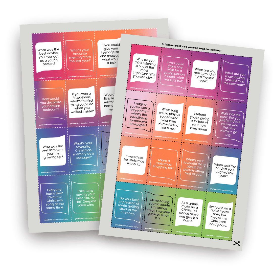 Deck of conversation starter cards, ready to be cut up